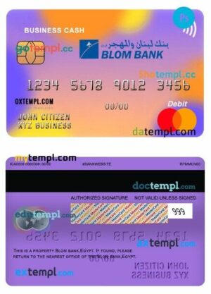 Egypt Blom bank business cash mastercard template in PSD format