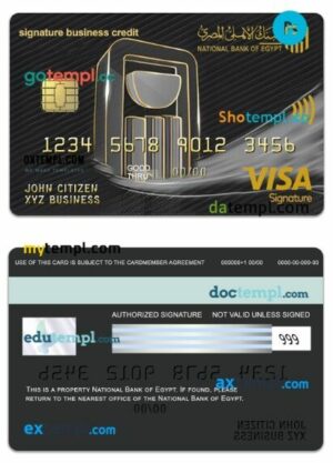 Egypt National Bank of Egypt business credit visa signature card template in PSD format