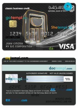 Egypt National Bank of Egypt classic business visa credit card template in PSD format