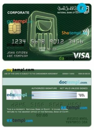 Egypt National Bank of Egypt corporate visa classic card template in PSD format
