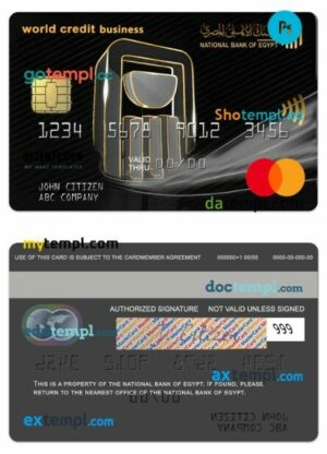 Egypt National Bank of Egypt world credit business mastercard template in PSD format
