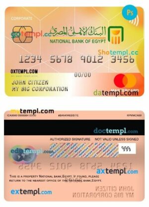 Egypt National bank corporate mastercard template in PSD format