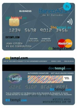 El Salvador Banco Azul de El Salvador business mastercard template in PSD format
