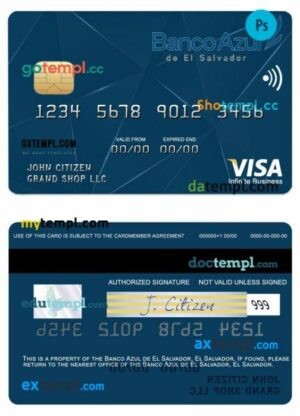 El Salvador Banco Azul de El Salvador visa Infinite business card template in PSD format