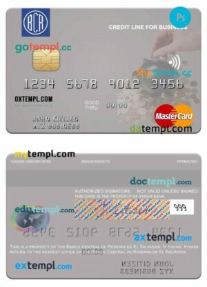 El Salvador Banco Central de Reserva de El Salvador business credit mastercard template in PSD format