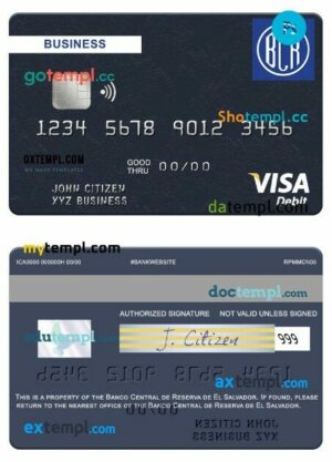 El Salvador Banco Central de Reserva de El Salvador business visa debit card template in PSD format