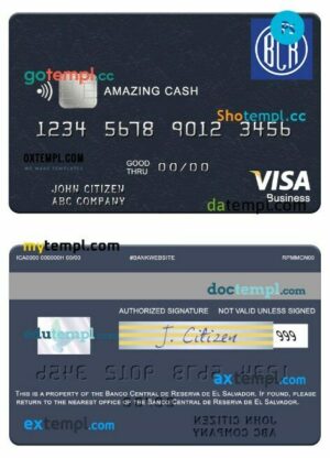 El Salvador Banco Central de Reserva de El Salvador cash visa business card template in PSD format