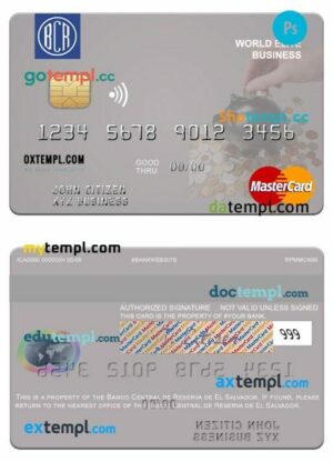 El Salvador Banco Central de Reserva de El Salvador world elite business mastercard template in PSD format