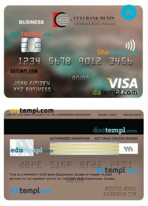 Equatorial Guinea CCEI bank business visa electron card template in PSD format