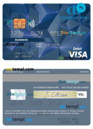 Equatorial Guinea Commerical bank Guinee Equatoriale business visa debit card template in PSD format