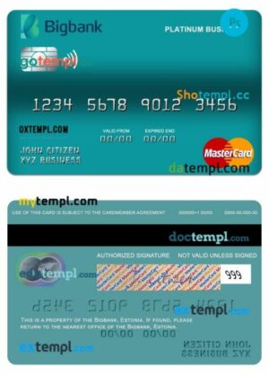 Estonia Bigbank platinum business mastercard template in PSD format