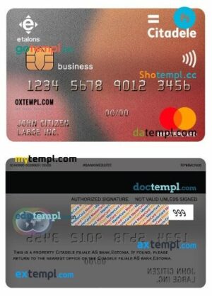 Estonia Citadele filiale AS bank business mastercard template in PSD format