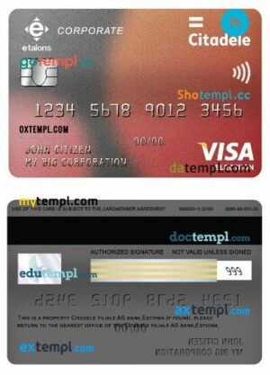 Estonia Citadele filiale AS bank corporate visa electron card template in PSD format