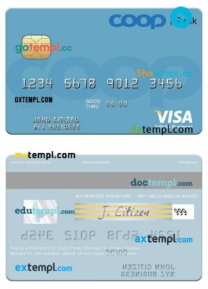 Estonia Coop Pank Infinite Business visa card template in PSD format