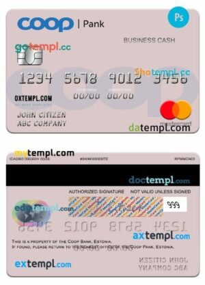 Estonia Coop Pank business cash mastercard template in PSD format
