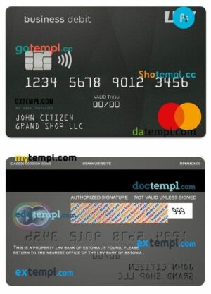 Estonia LHV bank business debit mastercard template in PSD format