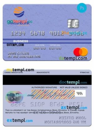 Ethiopia Awash International Bank business mastercard template in PSD format