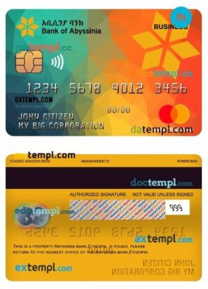 Ethiopia Bank of Abyssinia bank business mastercard template in PSD format