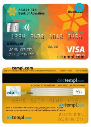 Ethiopia Bank of Abyssinia bank business visa gold card template in PSD format
