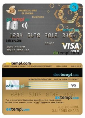 Ethiopia Commercial bank business visa gold card template in PSD format