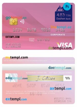 Ethiopia Dashen Bank visa corporate card template in PSD format