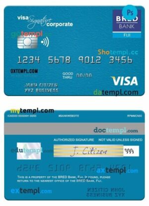 Fiji Bred Bank corporate visa signature card template in PSD format