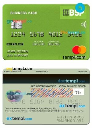 Fiji Bank of South Pacific business cash mastercard template in PSD format