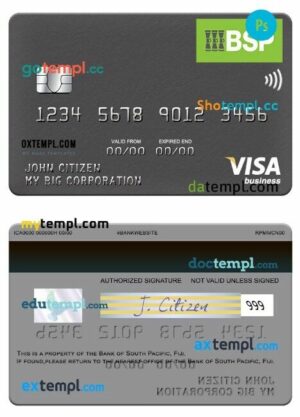 Fiji Bank of South Pacific visa business card template in PSD format