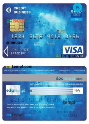 Fiji Bred Bank business credit visa card template in PSD format