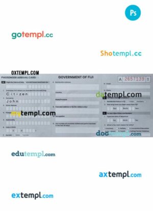 Fiji arrival card template in PSD format