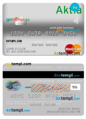 Finland Aktia Savings Bank world elite business mastercard template in PSD format