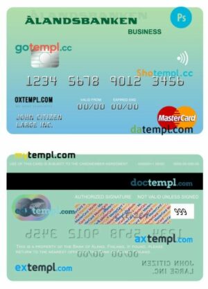 Finland Bank of Aland business mastercard template in PSD format