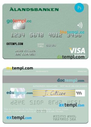 Finland Bank of Aland visa business card template in PSD format
