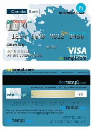 Finland Danske Bank business cash visa electron card template in PSD format