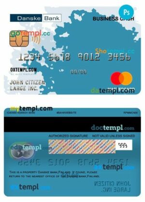 Finland Danske bank business cash mastercard template in PSD format