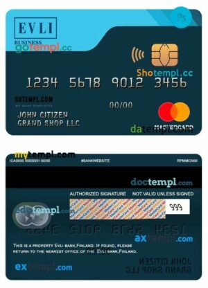 Finland Evli bank business mastercard template in PSD format