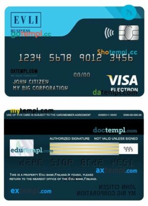 Finland Evli bank visa business electron card template in PSD format