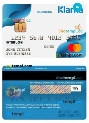 Finland Klarna bank business mastercard template in PSD format