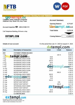 Foreign Trade Bank of Cambodian business bank statement Word and PDF format