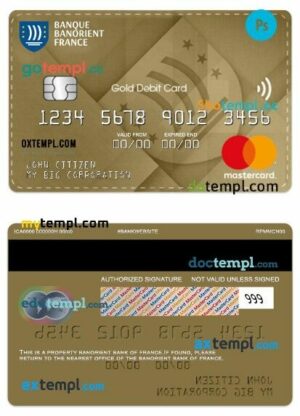 France Banorient France Bank business gold debit mastercard template in PSD format