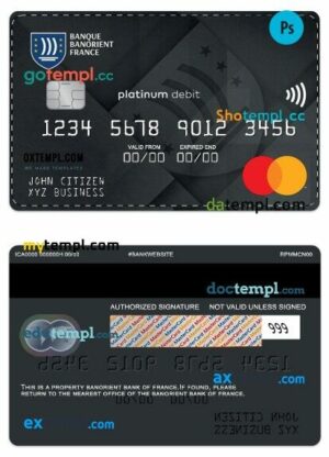 France Banorient France Bank business platinum debit mastercard template in PSD format