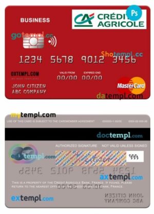 France Credit Agricole Bank business mastercard template in PSD format