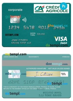 France Credit Agricole Bank visa corporate card template in PSD format