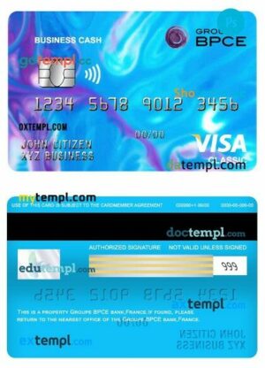 France Groupe BPCE bank business cash visa classic card template in PSD format
