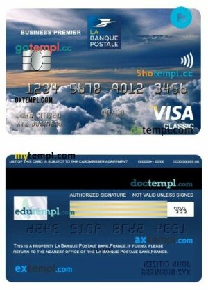 France La Banque Postale bank business premier visa classic card template in PSD format