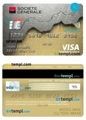 France Société générale bank visa business gold card template in PSD format