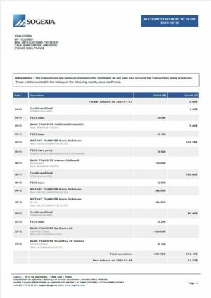 France Sogexia Bank account statement Word and PDF template