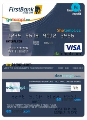 Gambia FirstBank visa business credit card template in PSD format