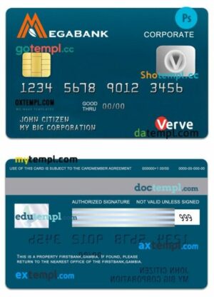 Gambia MegaBank Verve corporate card template in PSD format