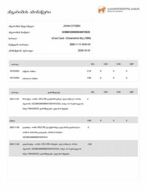Georgia Bank of Georgia account statement Word and PDF template